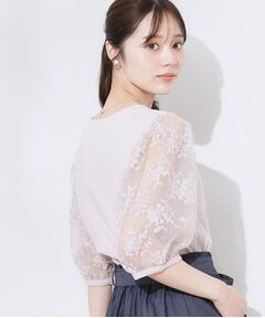 Couture Brooch / クチュールブローチ カットソー | 【接触冷感・UV・マシンウォッシャブル】袖レースデザイントップス