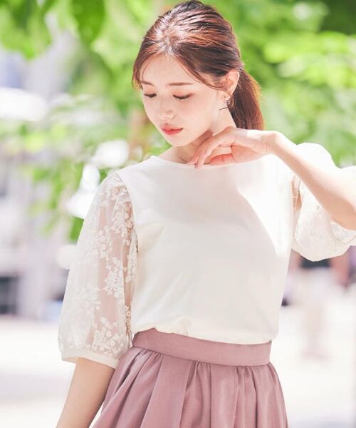 Couture Brooch / クチュールブローチ カットソー | 【接触冷感・UV・マシンウォッシャブル】袖レースデザイントップス | 詳細10