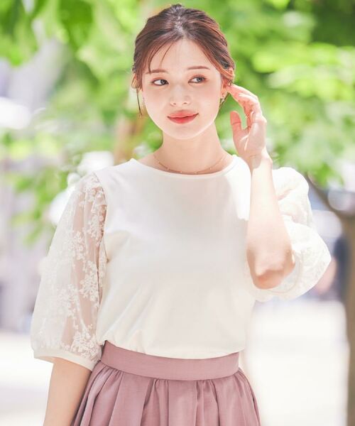 Couture Brooch / クチュールブローチ カットソー | 【接触冷感・UV・マシンウォッシャブル】袖レースデザイントップス | 詳細11