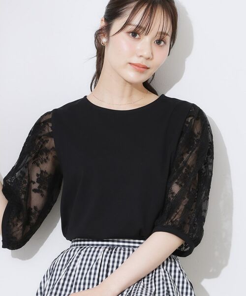 Couture Brooch / クチュールブローチ カットソー | 【接触冷感・UV・マシンウォッシャブル】袖レースデザイントップス | 詳細15