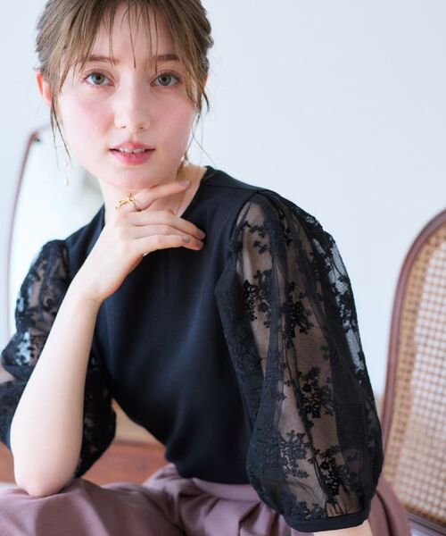 Couture Brooch / クチュールブローチ カットソー | 【接触冷感・UV・マシンウォッシャブル】袖レースデザイントップス | 詳細20