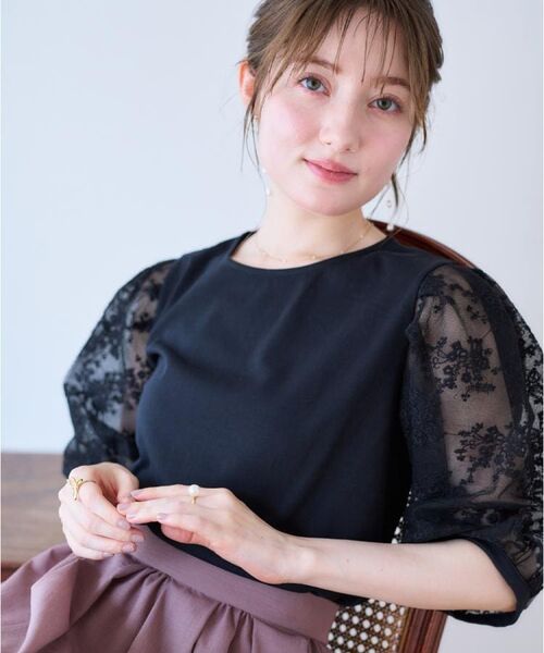 Couture Brooch / クチュールブローチ カットソー | 【接触冷感・UV・マシンウォッシャブル】袖レースデザイントップス | 詳細21