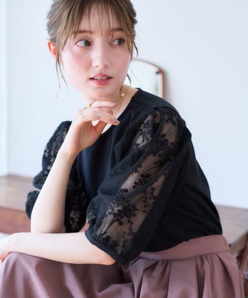 Couture Brooch / クチュールブローチ カットソー | 【接触冷感・UV・マシンウォッシャブル】袖レースデザイントップス | 詳細22