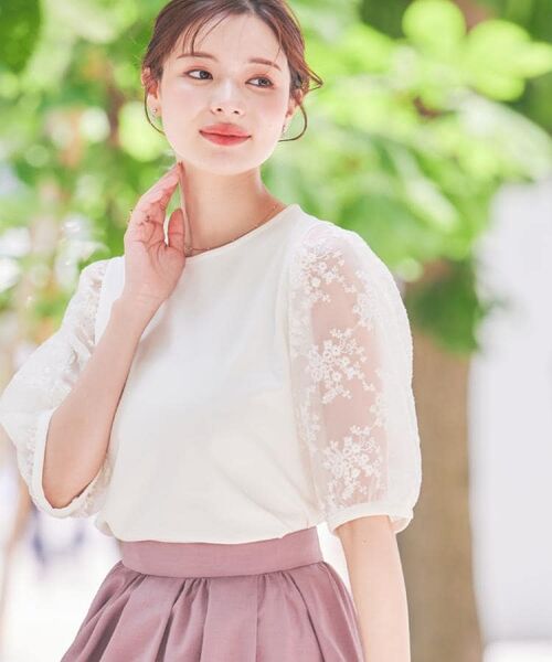 Couture Brooch / クチュールブローチ カットソー | 【接触冷感・UV・マシンウォッシャブル】袖レースデザイントップス | 詳細9