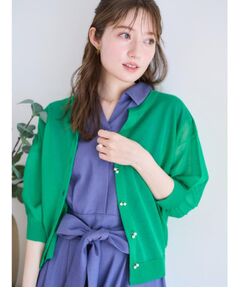 Couture Brooch / クチュールブローチ カーディガン・ボレロ | 【前後2WAY・二の腕カバー】ダブルパール調釦5分袖シアーカーディガントップス