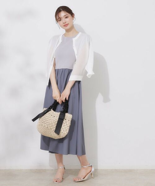 Couture Brooch / クチュールブローチ カーディガン・ボレロ | 【前後2WAY・二の腕カバー】ダブルパール調釦5分袖シアーカーディガントップス | 詳細1