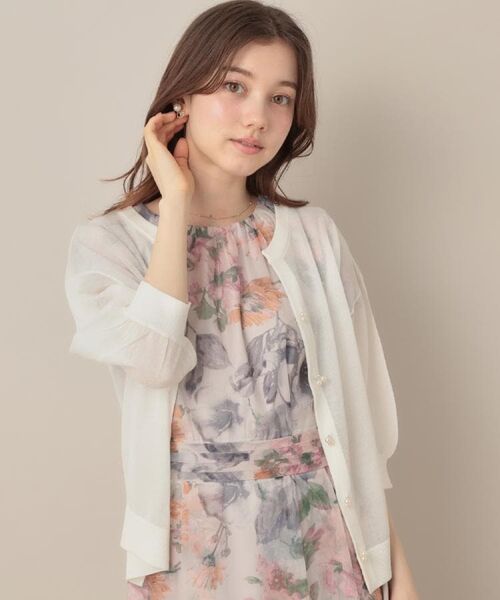 Couture Brooch / クチュールブローチ カーディガン・ボレロ | 【前後2WAY・二の腕カバー】ダブルパール調釦5分袖シアーカーディガントップス | 詳細10