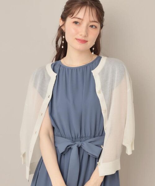 Couture Brooch / クチュールブローチ カーディガン・ボレロ | 【前後2WAY・二の腕カバー】ダブルパール調釦5分袖シアーカーディガントップス | 詳細12