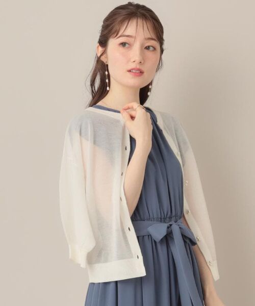 Couture Brooch / クチュールブローチ カーディガン・ボレロ | 【前後2WAY・二の腕カバー】ダブルパール調釦5分袖シアーカーディガントップス | 詳細13