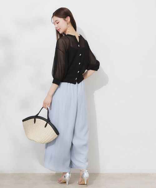 Couture Brooch / クチュールブローチ カーディガン・ボレロ | 【前後2WAY・二の腕カバー】ダブルパール調釦5分袖シアーカーディガントップス | 詳細21