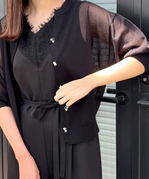 Couture Brooch / クチュールブローチ カーディガン・ボレロ | 【前後2WAY・二の腕カバー】ダブルパール調釦5分袖シアーカーディガントップス | 詳細27