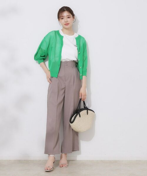 Couture Brooch / クチュールブローチ カーディガン・ボレロ | 【前後2WAY・二の腕カバー】ダブルパール調釦5分袖シアーカーディガントップス | 詳細28