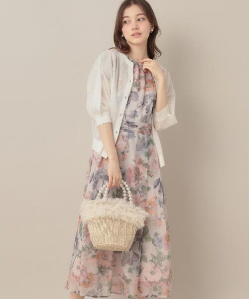 Couture Brooch / クチュールブローチ カーディガン・ボレロ | 【前後2WAY・二の腕カバー】ダブルパール調釦5分袖シアーカーディガントップス | 詳細9