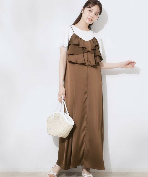 Couture Brooch / クチュールブローチ ロング・マキシ丈ワンピース | シワサテンラッフルキャミワンピース | 詳細1