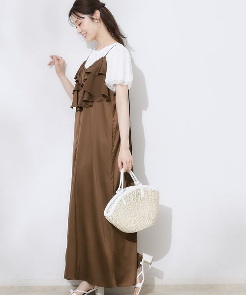 Couture Brooch / クチュールブローチ ロング・マキシ丈ワンピース | シワサテンラッフルキャミワンピース | 詳細2