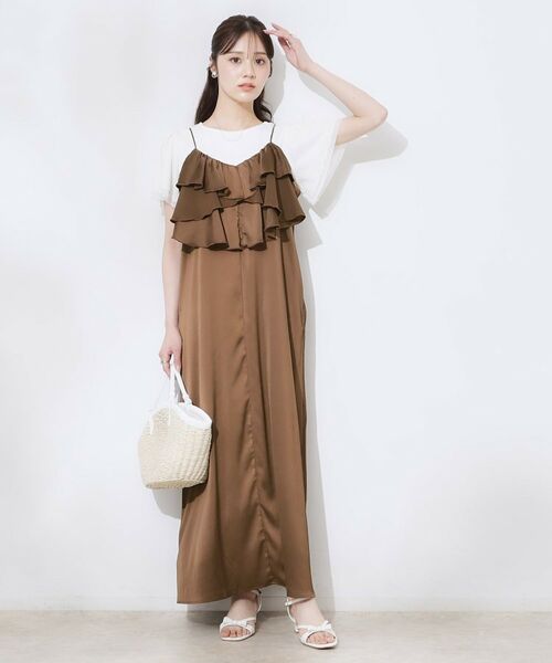 Couture Brooch / クチュールブローチ ロング・マキシ丈ワンピース | シワサテンラッフルキャミワンピース | 詳細4