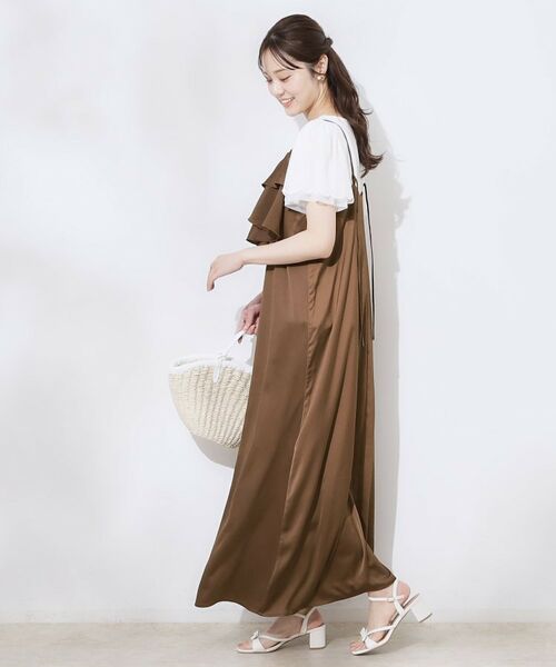 Couture Brooch / クチュールブローチ ロング・マキシ丈ワンピース | シワサテンラッフルキャミワンピース | 詳細5