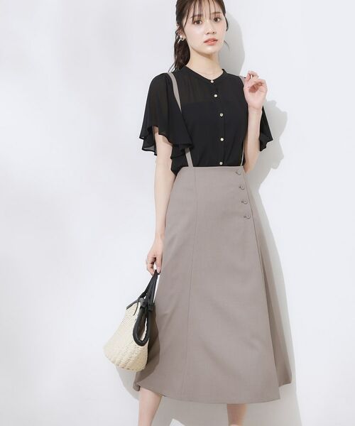 Couture Brooch / クチュールブローチ ミニ丈・ひざ丈ワンピース | 【2WAY・通勤・きれいめ】リネンライク サス付きスカート | 詳細15