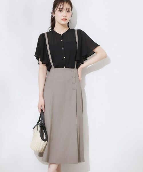 Couture Brooch / クチュールブローチ ミニ丈・ひざ丈ワンピース | 【2WAY・通勤・きれいめ】リネンライク サス付きスカート | 詳細17