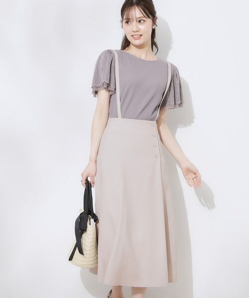 Couture Brooch / クチュールブローチ ミニ丈・ひざ丈ワンピース | 【2WAY・通勤・きれいめ】リネンライク サス付きスカート | 詳細4