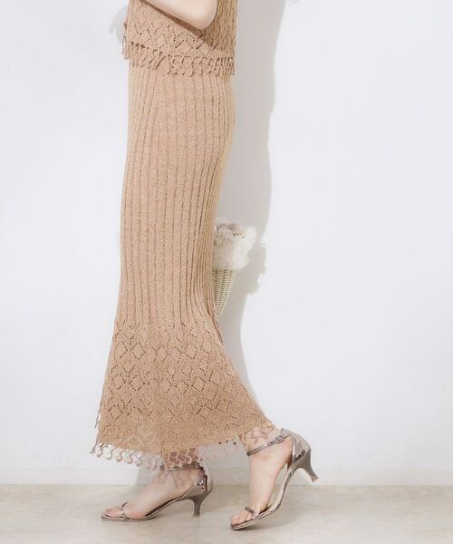 Couture Brooch / クチュールブローチ ロング・マキシ丈スカート | 透かし編みフリンジニットスカート | 詳細2