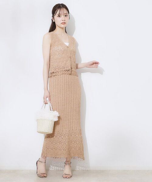 Couture Brooch / クチュールブローチ ロング・マキシ丈スカート | 透かし編みフリンジニットスカート | 詳細4