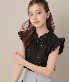 Couture Brooch / クチュールブローチ シャツ・ブラウス | 【マシンウォッシャブル】ドット刺繍リボンデザインブラウス