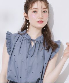 Couture Brooch / クチュールブローチ シャツ・ブラウス | 【マシンウォッシャブル】ドット刺繍リボンデザインブラウス