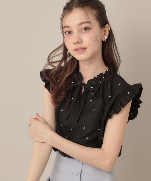 Couture Brooch/クチュールブローチ 【マシンウォッシャブル】ドット刺繍リボンデザインブラウス ブラック(119) 40(L)