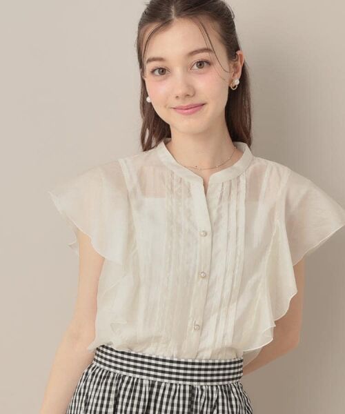 Couture Brooch / クチュールブローチ シャツ・ブラウス | 【洗える・オシャレな透け感】タックデザインフレア袖シアーブラウス(アイボリー(004))