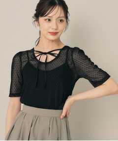 Couture Brooch / クチュールブローチ カットソー | 2WAYリボンドットチュールプルオーバー