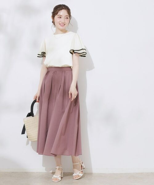 Couture Brooch / クチュールブローチ カットソー | 【マシンウォッシャブル・UVケア・接触冷感・二の腕カバー】配色フレアドッキングカットソー | 詳細1