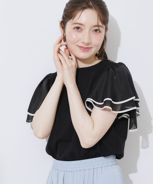 Couture Brooch / クチュールブローチ カットソー | 【マシンウォッシャブル・UVケア・接触冷感・二の腕カバー】配色フレアドッキングカットソー | 詳細24