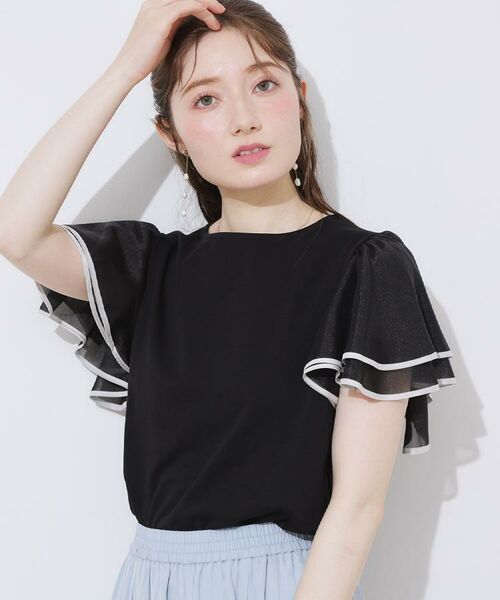 Couture Brooch / クチュールブローチ カットソー | 【マシンウォッシャブル・UVケア・接触冷感・二の腕カバー】配色フレアドッキングカットソー | 詳細25