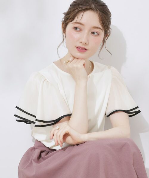 Couture Brooch / クチュールブローチ カットソー | 【マシンウォッシャブル・UVケア・接触冷感・二の腕カバー】配色フレアドッキングカットソー | 詳細4