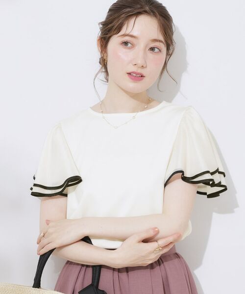 Couture Brooch / クチュールブローチ カットソー | 【マシンウォッシャブル・UVケア・接触冷感・二の腕カバー】配色フレアドッキングカットソー | 詳細5