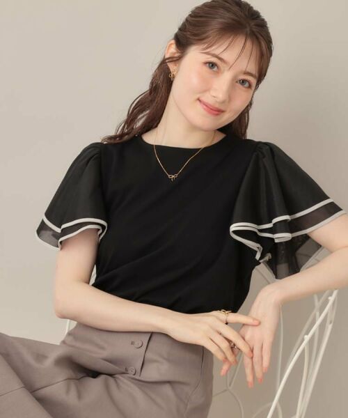 Couture Brooch/クチュールブローチ 【マシンウォッシャブル・UVケア・接触冷感・二の腕カバー】配色フレアドッキングカットソー ブラック(019) 36(S)