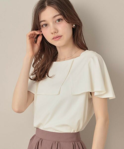 Couture Brooch / クチュールブローチ カットソー | 【マシンウォッシャブル・UVケア・接触冷感】2WAYケープデザインカットソー(オフホワイト(003))