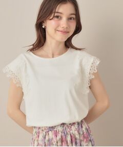 Couture Brooch / クチュールブローチ カットソー | 【マシンウォッシャブル・UVケア・接触冷感】フレンチ肩レースカットソー