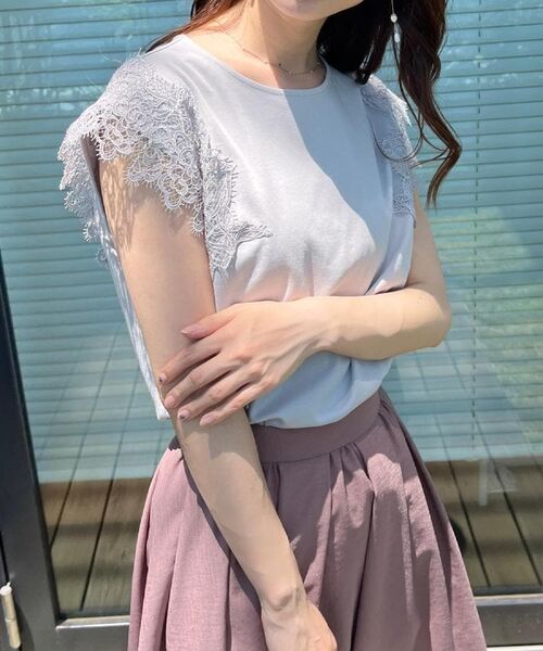 Couture Brooch / クチュールブローチ カットソー | 【マシンウォッシャブル・UVケア・接触冷感】フレンチ肩レースカットソー | 詳細20