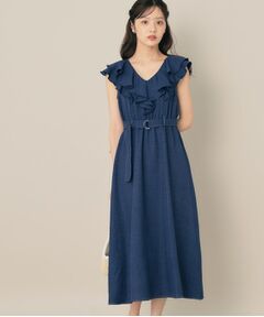 Couture Brooch / クチュールブローチ ロング・マキシ丈ワンピース | デニムライク麻調フリルワンピース