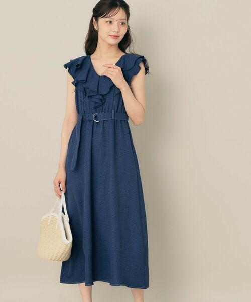 Couture Brooch / クチュールブローチ ロング・マキシ丈ワンピース | デニムライク麻調フリルワンピース | 詳細1