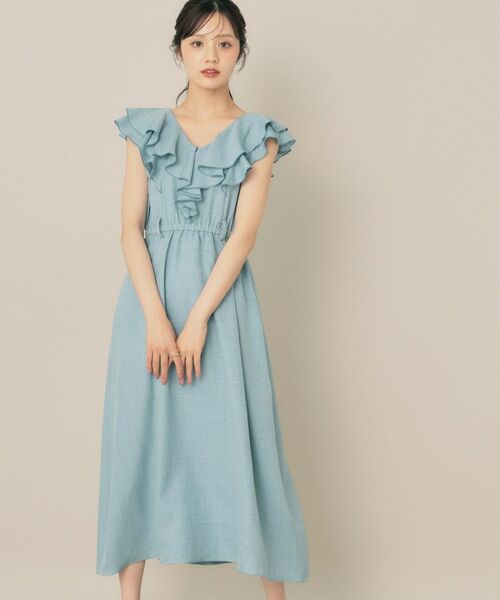 Couture Brooch / クチュールブローチ ロング・マキシ丈ワンピース | デニムライク麻調フリルワンピース | 詳細11