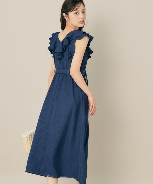 Couture Brooch / クチュールブローチ ロング・マキシ丈ワンピース | デニムライク麻調フリルワンピース | 詳細3