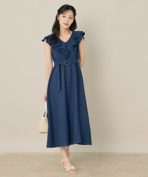 Couture Brooch / クチュールブローチ ロング・マキシ丈ワンピース | デニムライク麻調フリルワンピース | 詳細4