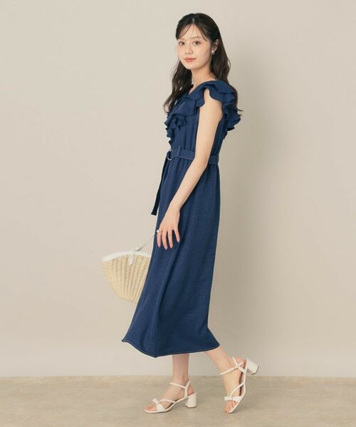 Couture Brooch / クチュールブローチ ロング・マキシ丈ワンピース | デニムライク麻調フリルワンピース | 詳細5