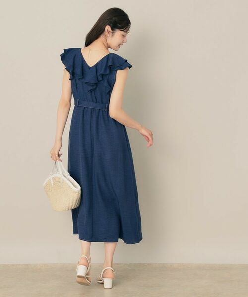 Couture Brooch / クチュールブローチ ロング・マキシ丈ワンピース | デニムライク麻調フリルワンピース | 詳細6