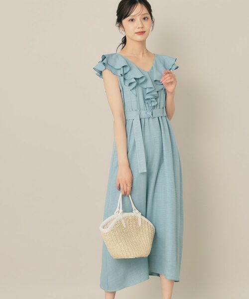 Couture Brooch / クチュールブローチ ロング・マキシ丈ワンピース | デニムライク麻調フリルワンピース | 詳細8