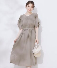 Couture Brooch / クチュールブローチ ロング・マキシ丈ワンピース | 【マシンウォッシャブル・二の腕カバー】ウエストベルトVネックワンピース