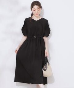 Couture Brooch / クチュールブローチ ロング・マキシ丈ワンピース | 【マシンウォッシャブル・二の腕カバー】ウエストベルトVネックワンピース